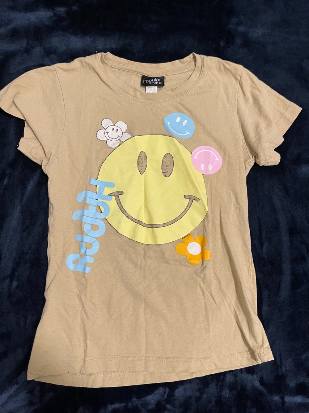 Kids Beige Short-Sleeve Smiley Graphic Tee with Yellow Face